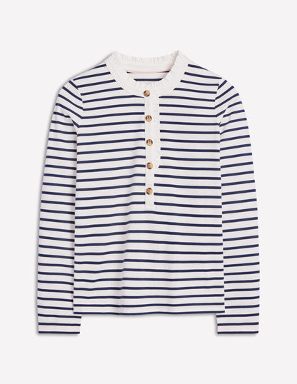 Frill Neck Breton Top-Ivory, Navy