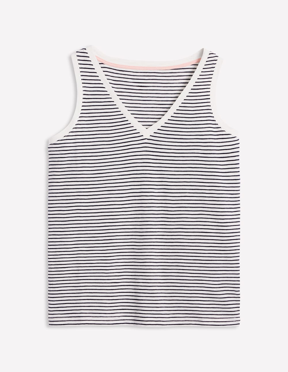 Regular V-Neck Slub Vest-Navy, Ivory Stripe