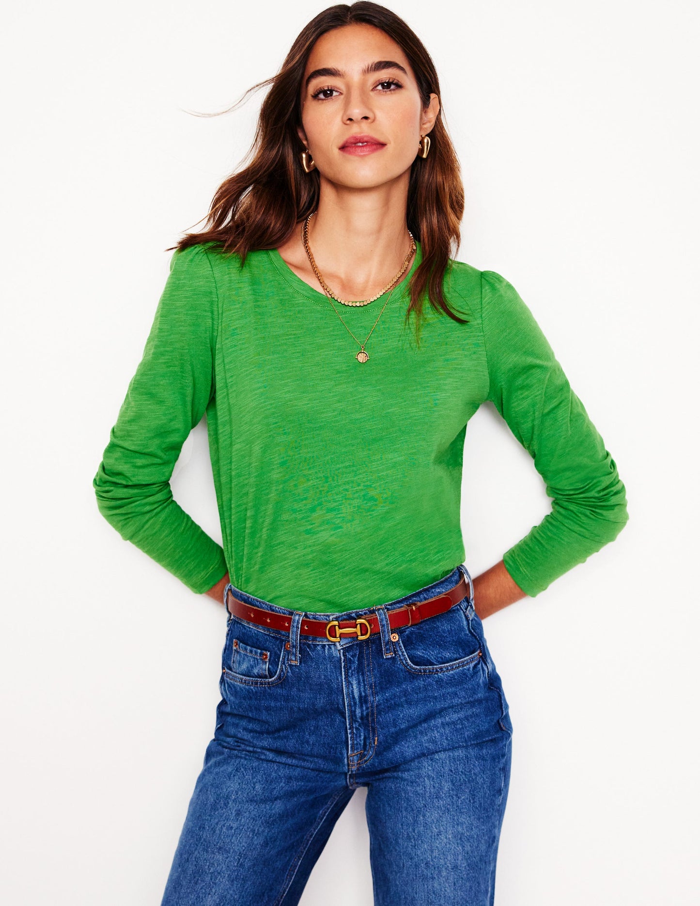 Cotton Crew Long Sleeve Top-Paradise Green