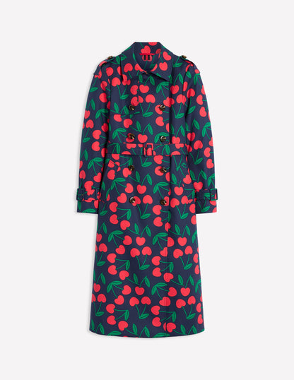 Cheltenham Trench Coat-French Navy, Cherry Scatter