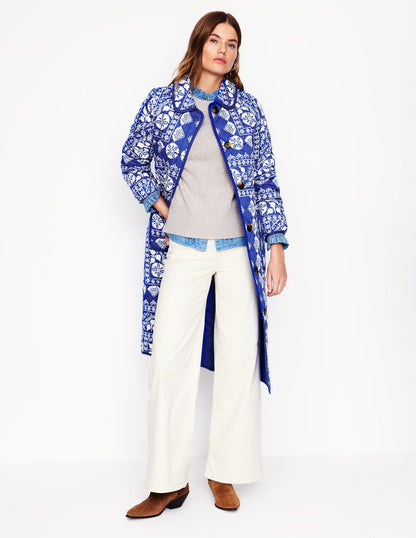 Soft Quilted Coat-Bright Blue, Ornate Stripe