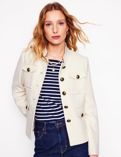 Textured Button Jacket-Ivory