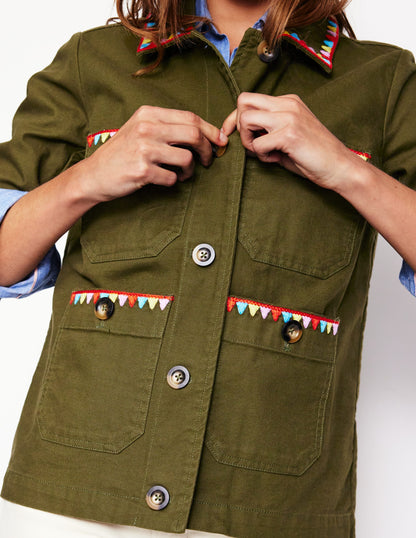 Embroidered Utility Jacket-Woodland Green