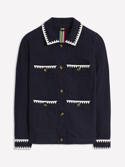 Embroidered Utility Jacket-Navy