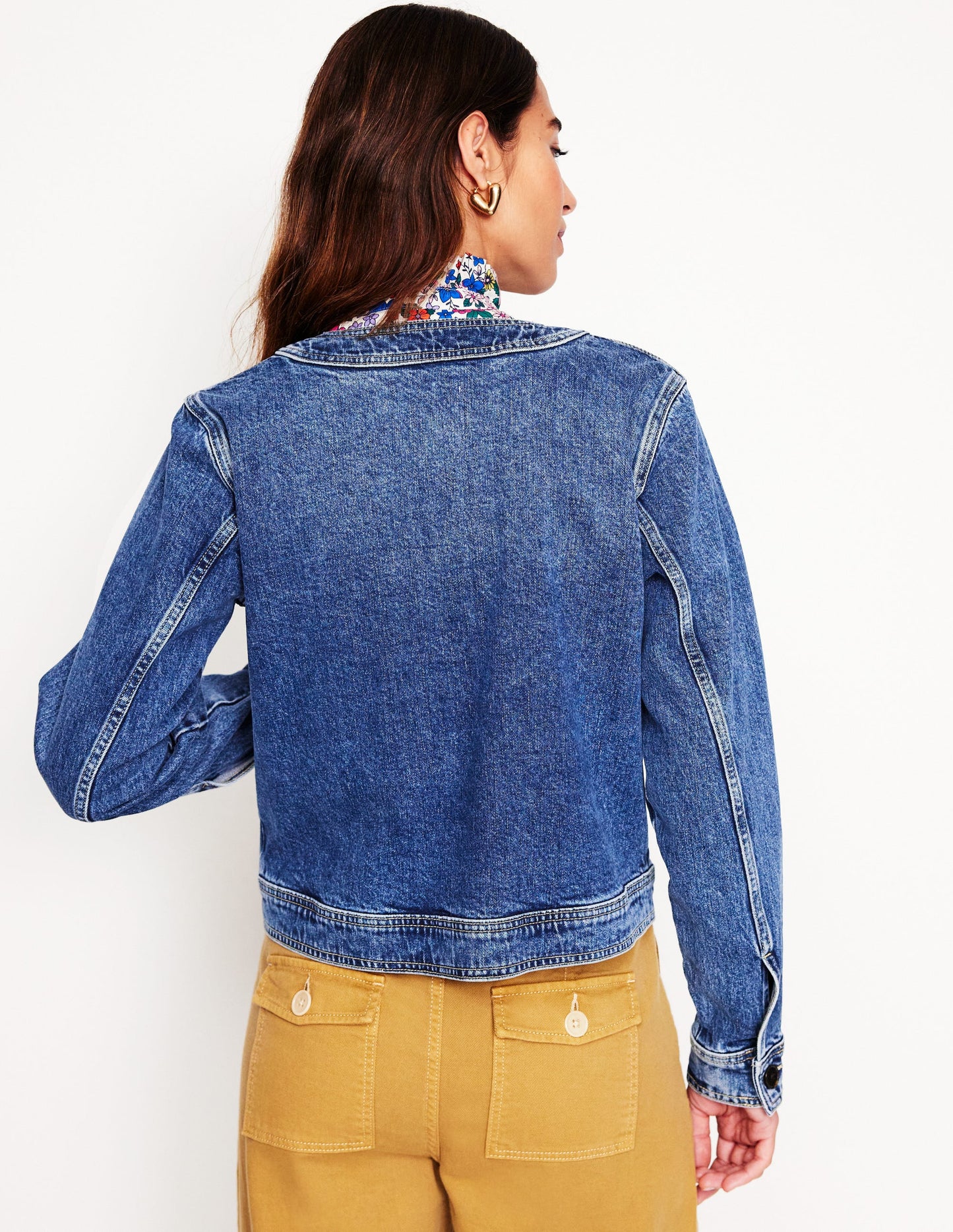 Collarless Casual Jacket-Mid Wash Denim