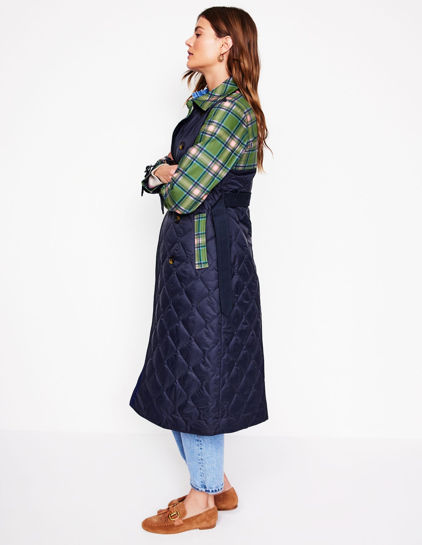 Quilted Trench Coat-Navy