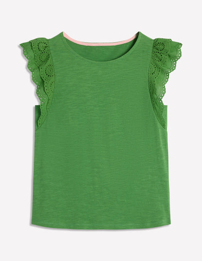 Belle Broderie Sleeve Top-Paradise Green