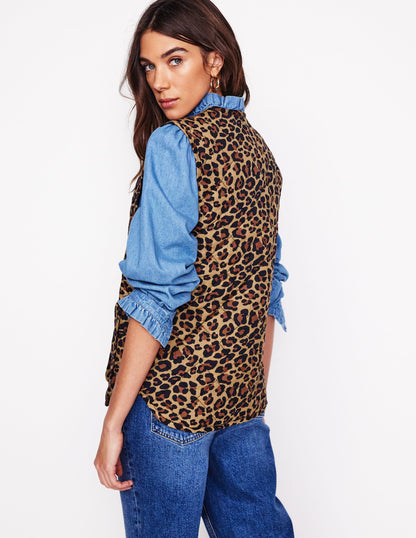 Printed Quilted Gilet-Leopard