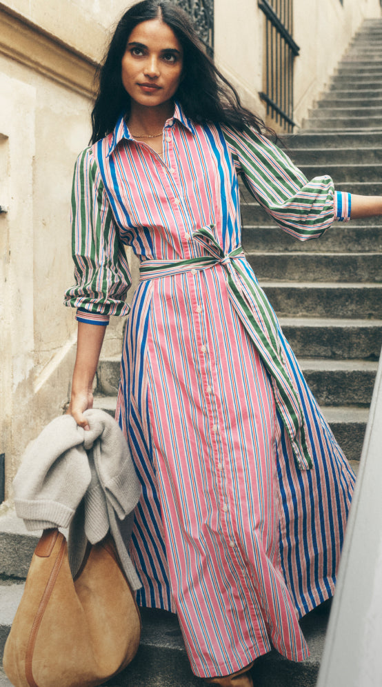 Woman wearing Boden Clara dress, button "Shop New In" linking to women's new in product page